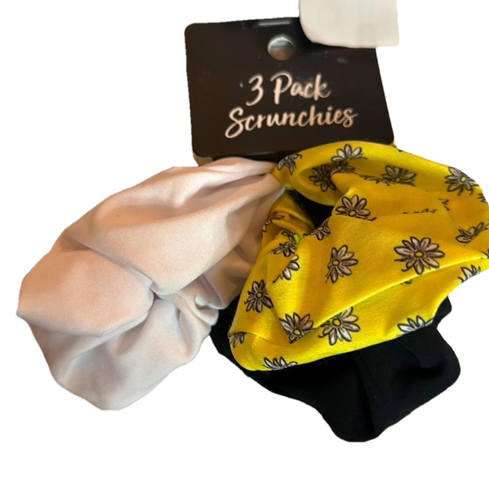 Hair Ties Scrunchies Black White Yellow Floral‎